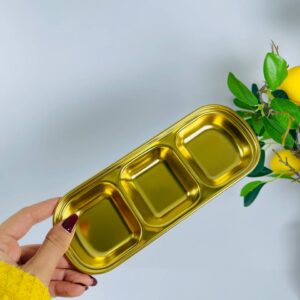 3-Compartment Gold Stainless Steel Snack Tray