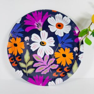 سینی فلزی دایره طرح گل قطر 35