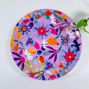 سینی فلزی دایره طرح گل قطر 35