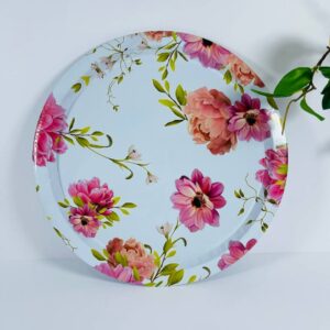 سینی فلزی دایره طرح گل قطر 35