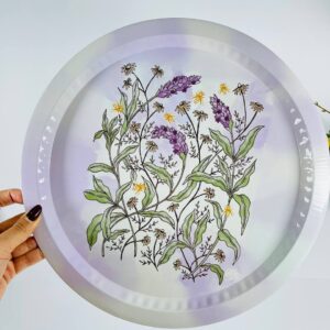 سینی فلزی دایره طرح گل قطر 35