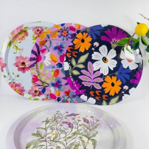 سینی فلزی دایره طرح گل قطر 35