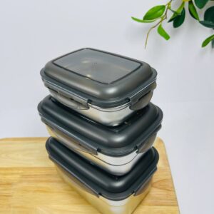 ظرف غذا ۳ عددی استیل با درپوش پلاستیکی ABS – برند یونیک