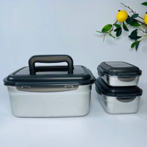 ظرف غذا ۳ عددی استیل با درپوش پلاستیکی ABS – برند یونیک
