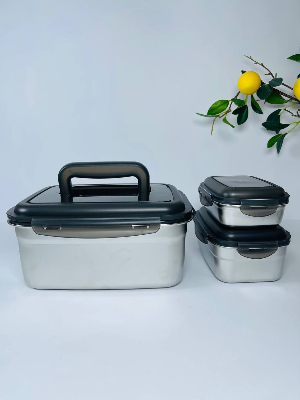 ظرف غذا ۳ عددی استیل با درپوش پلاستیکی ABS – برند یونیک