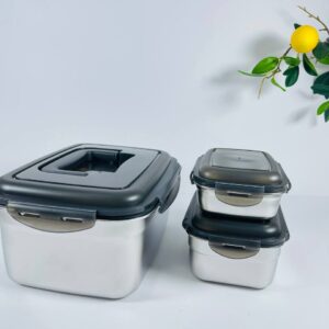 ظرف غذا ۳ عددی استیل با درپوش پلاستیکی ABS – برند یونیک