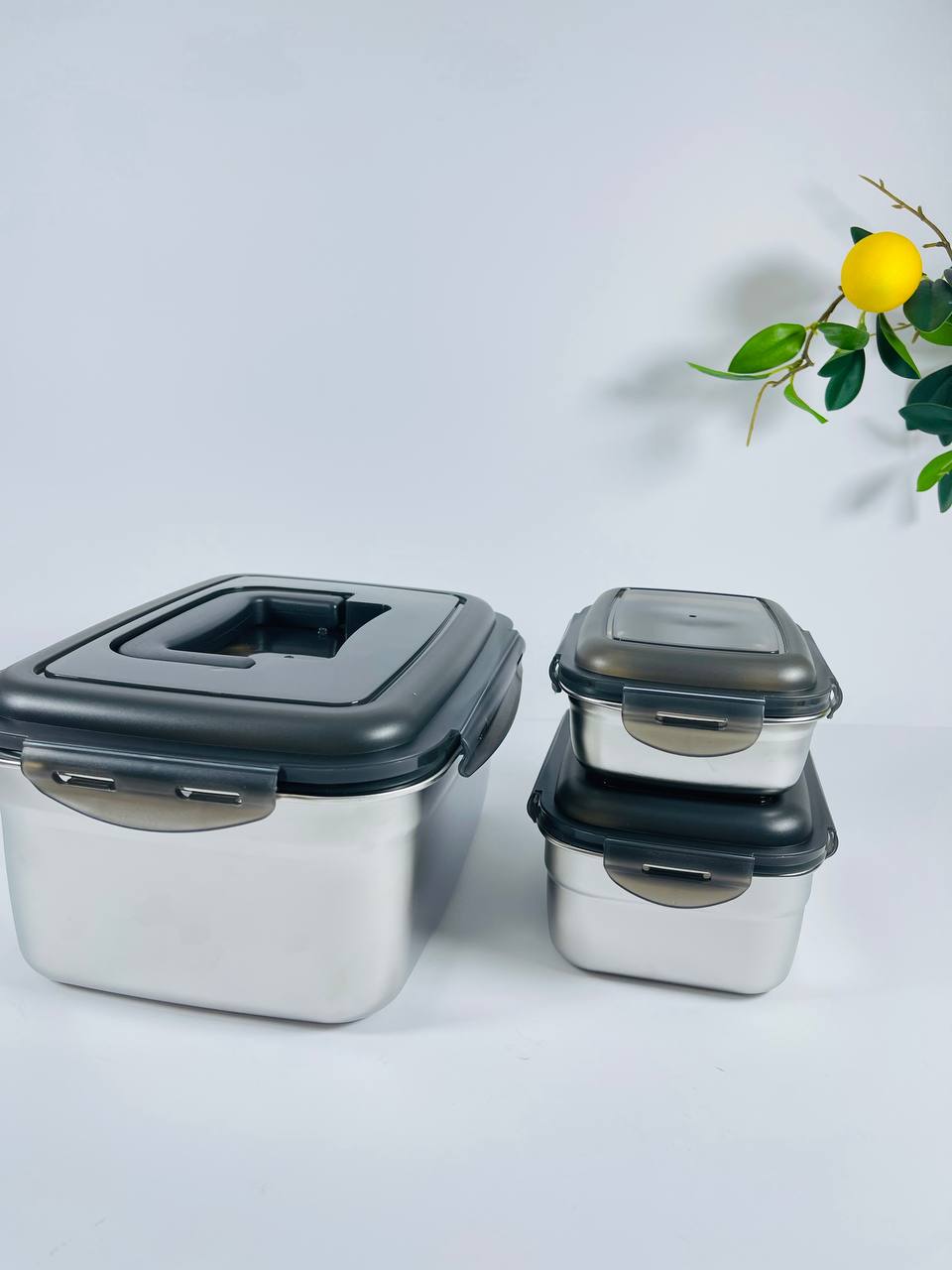 ظرف غذا ۳ عددی استیل با درپوش پلاستیکی ABS – برند یونیک